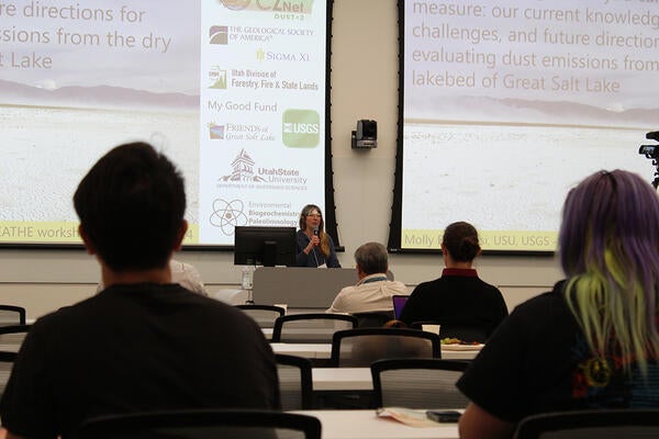 Lecturer speaking on the Salton Sea