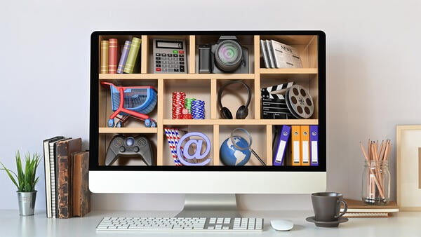 A screen with a bookshelf on it